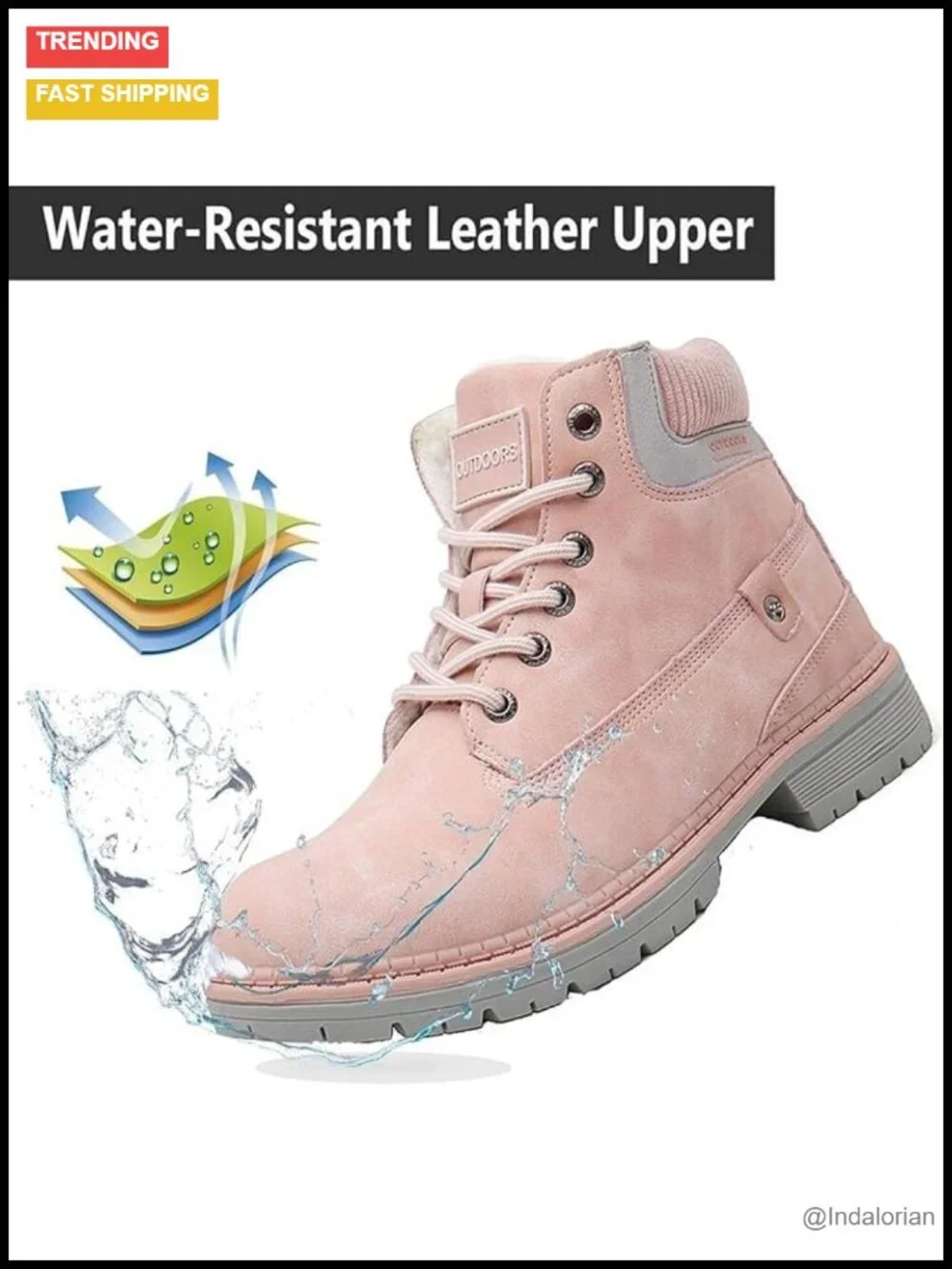 Waterproof Winter Snow Boots, Faux Fur Lined, Anti Slip Rubber Sole, Lace Up